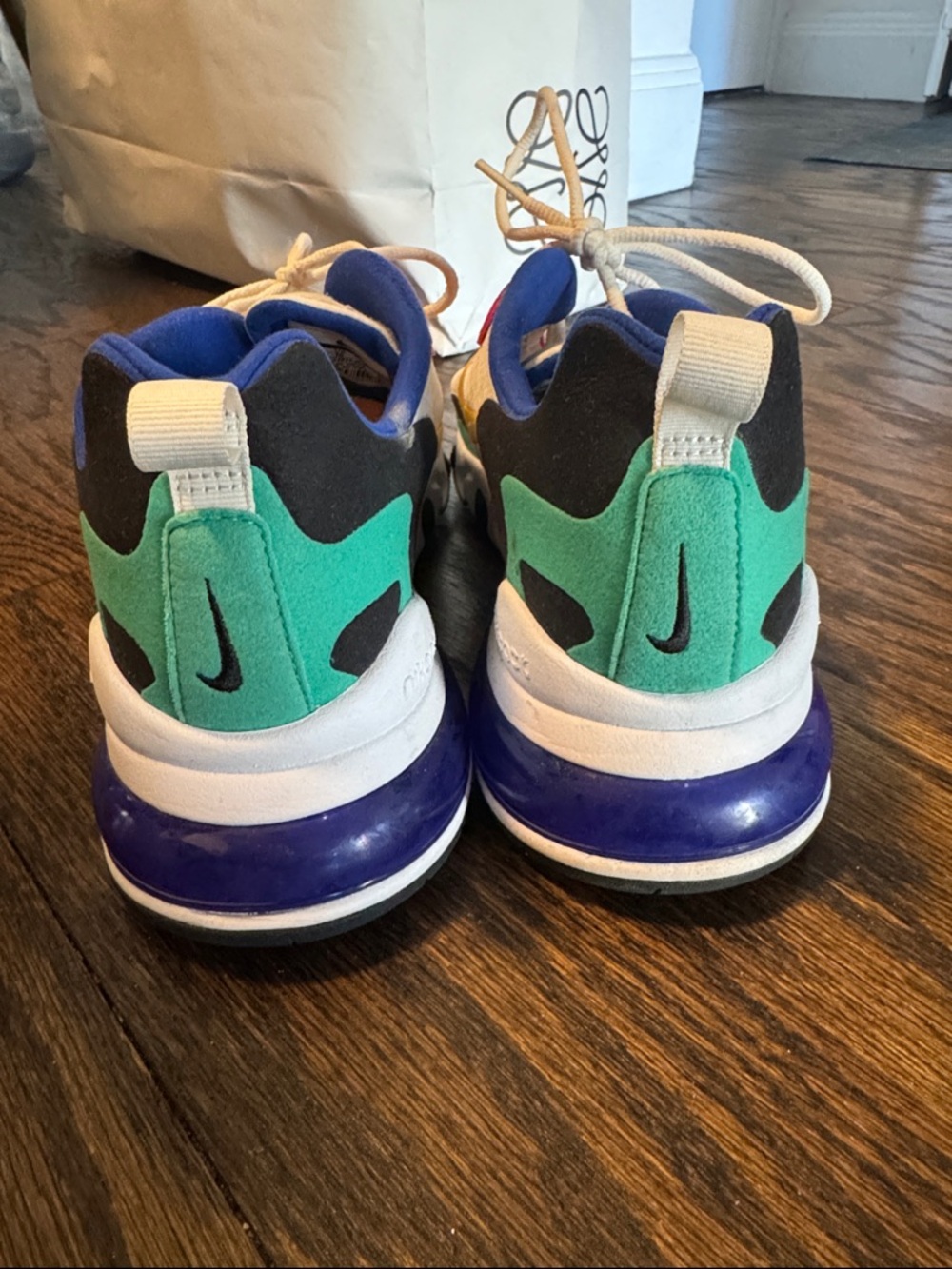 Nike Air Max 270 React - White with Yellow, Teal, Black & Red Accents - Picture 3 of 5